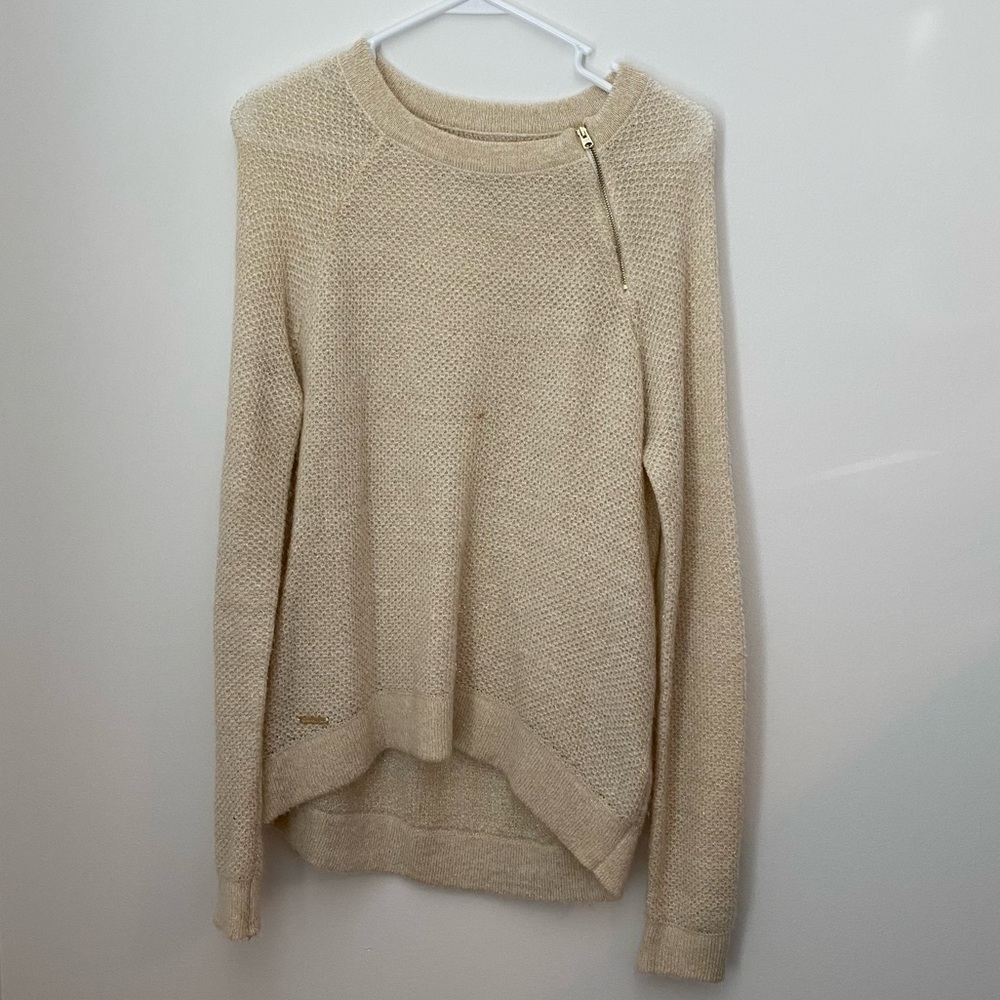 Abercrombie Cream and Gold Thread Knit Sweater with Gold Zipper